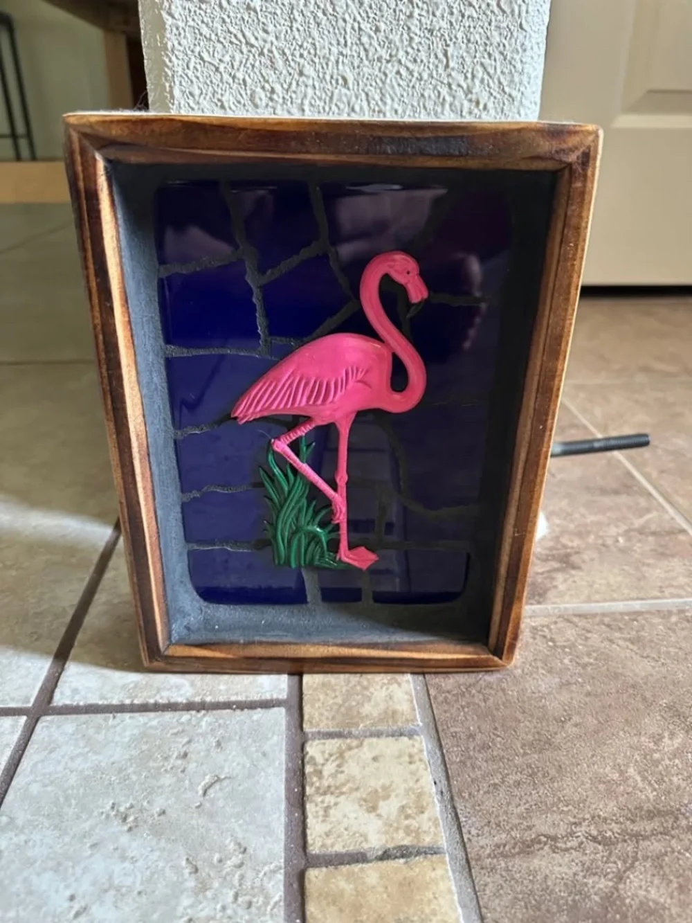 Tiled Wooden Hanging Pink Flamingo Art Wall Decoration